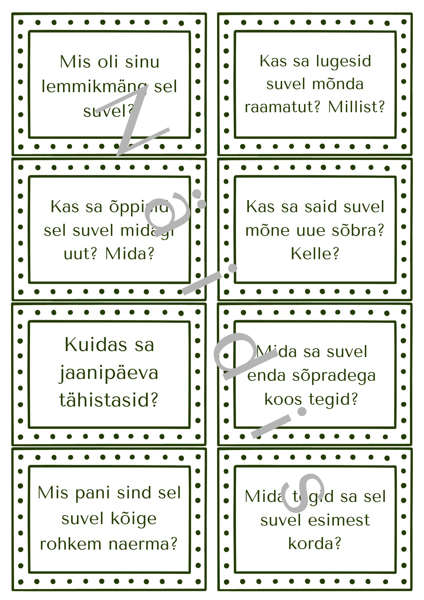 Küsimusekaardid suvevaheajast rääkimiseks (24tk)