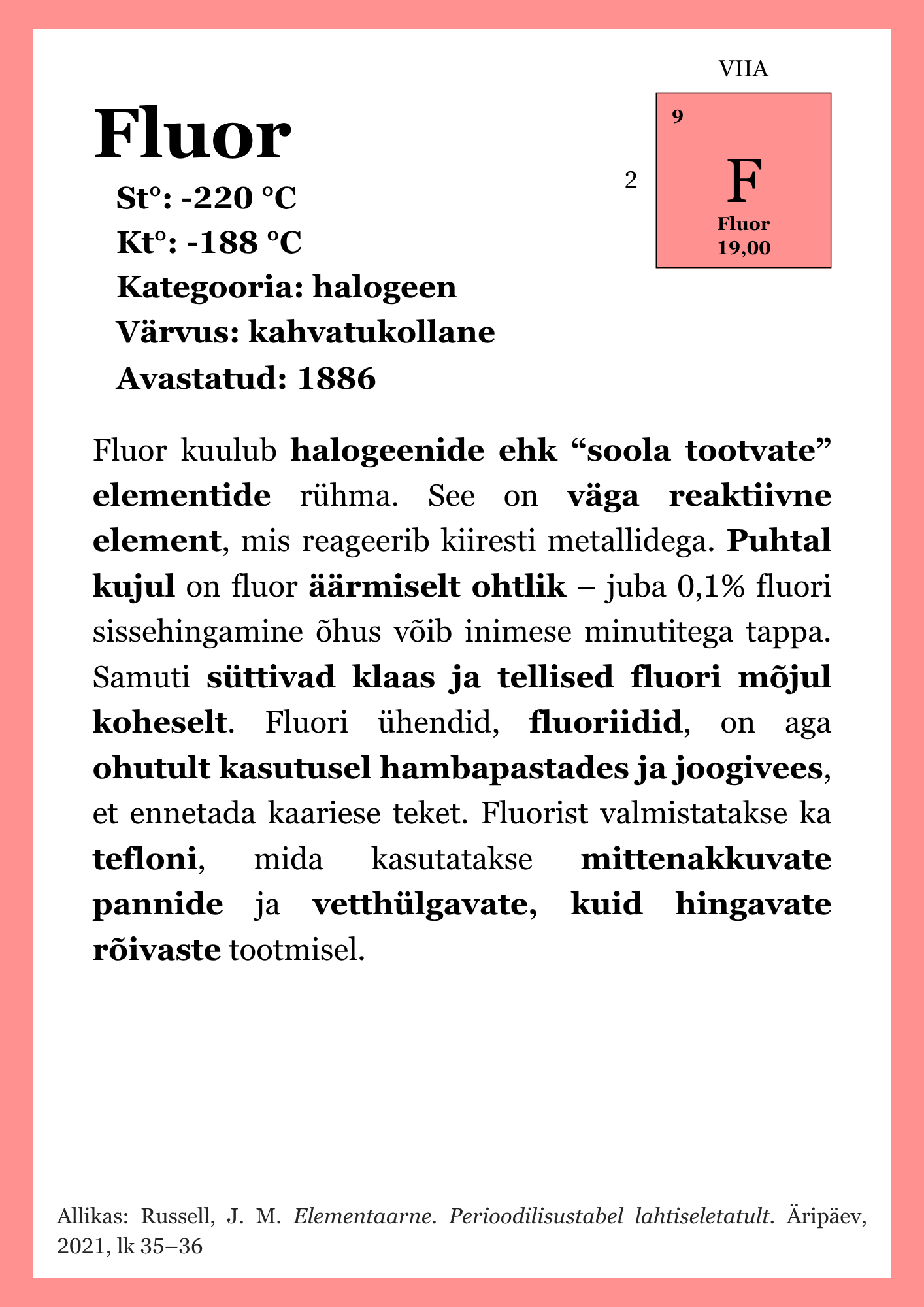 Keemilised elemendid - õppekaardid (A4 ja A5) - Pilt 2