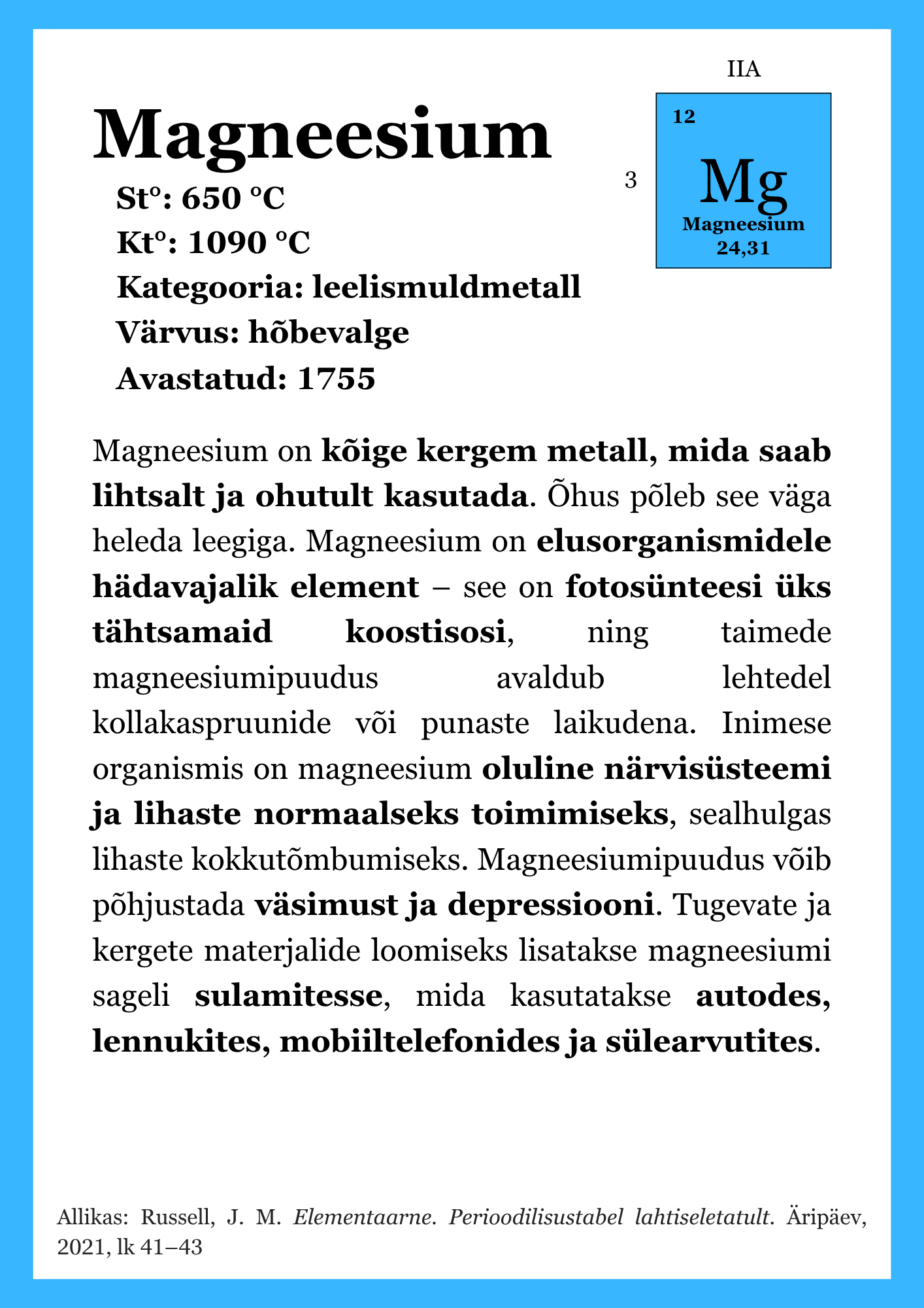 Keemilised elemendid - õppekaardid (A4 ja A5) - Pilt 4