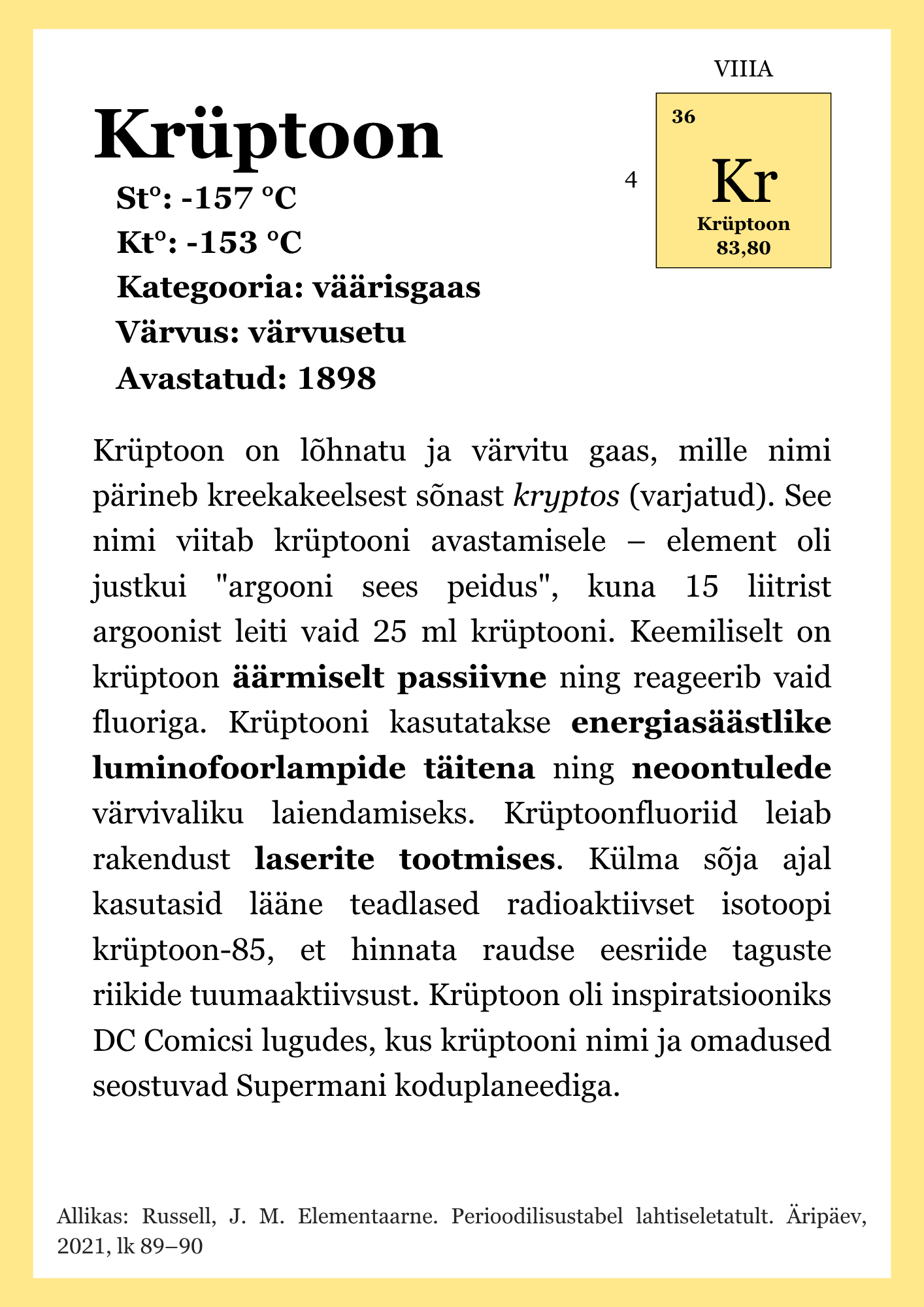 Keemilised elemendid - õppekaardid (A4 ja A5) - Pilt 8