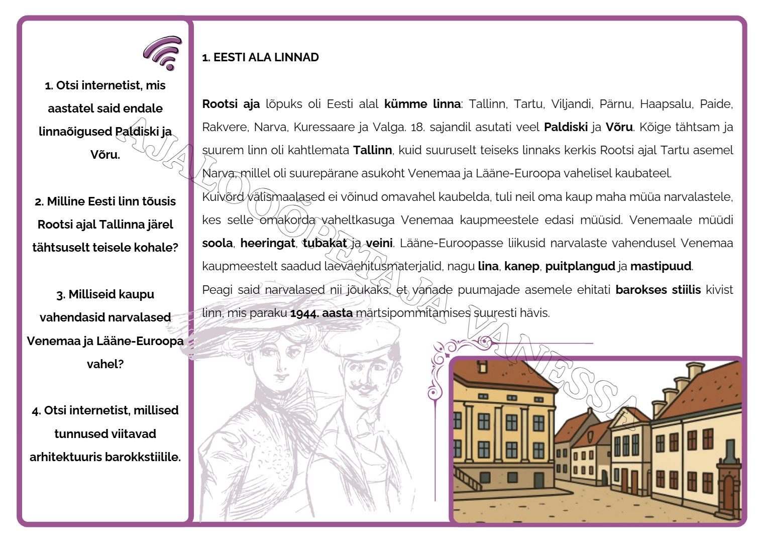 Õpijaamade ülesanded "Linnad ja majanduse areng" (4 lk)