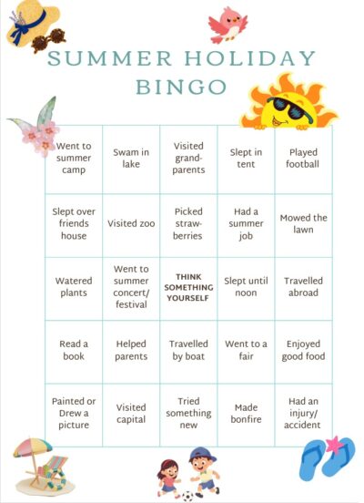 Summer holiday BINGO