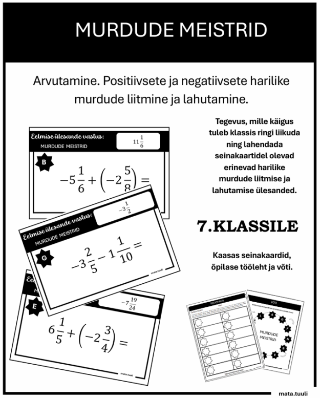 MURDUDE MEISTRID - Arvutamine. Positiivsete ja negatiivsete harilike murdude liitmine ja lahutamine.