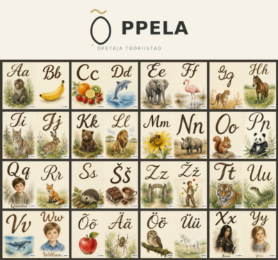 ÕPPELA IDUKE – 32 illustratsioonidega tähestikukaarti