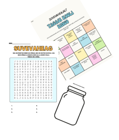 Suvevaheajalt tagasi kooli töölehed (bingo, sõnarägastik, suvi purgis)