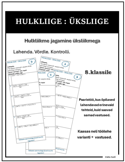 Hulkliikme jagamine üksliikmega - töölehed paaristööks