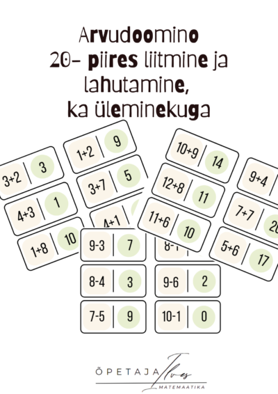 Arvutamise doomino 20-piires liitmise ja lahutamise harjutamiseks