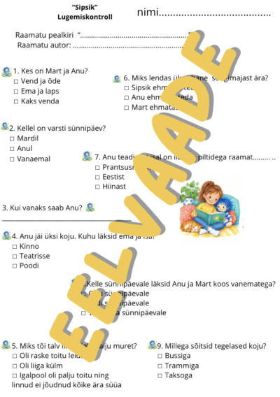 Kokkuvõttev lugemiskontroll "Sipsik"