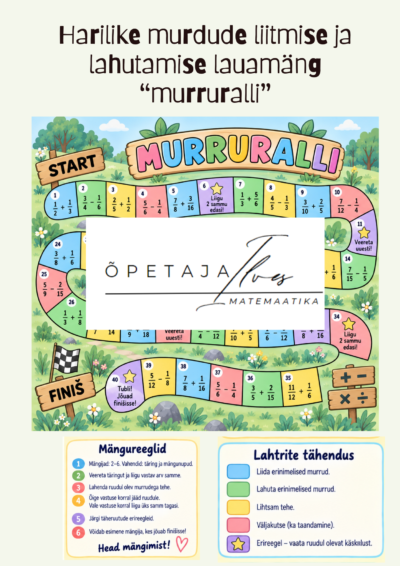 6. klassi lauamäng: harilike murdude liitmine ja lahutamine