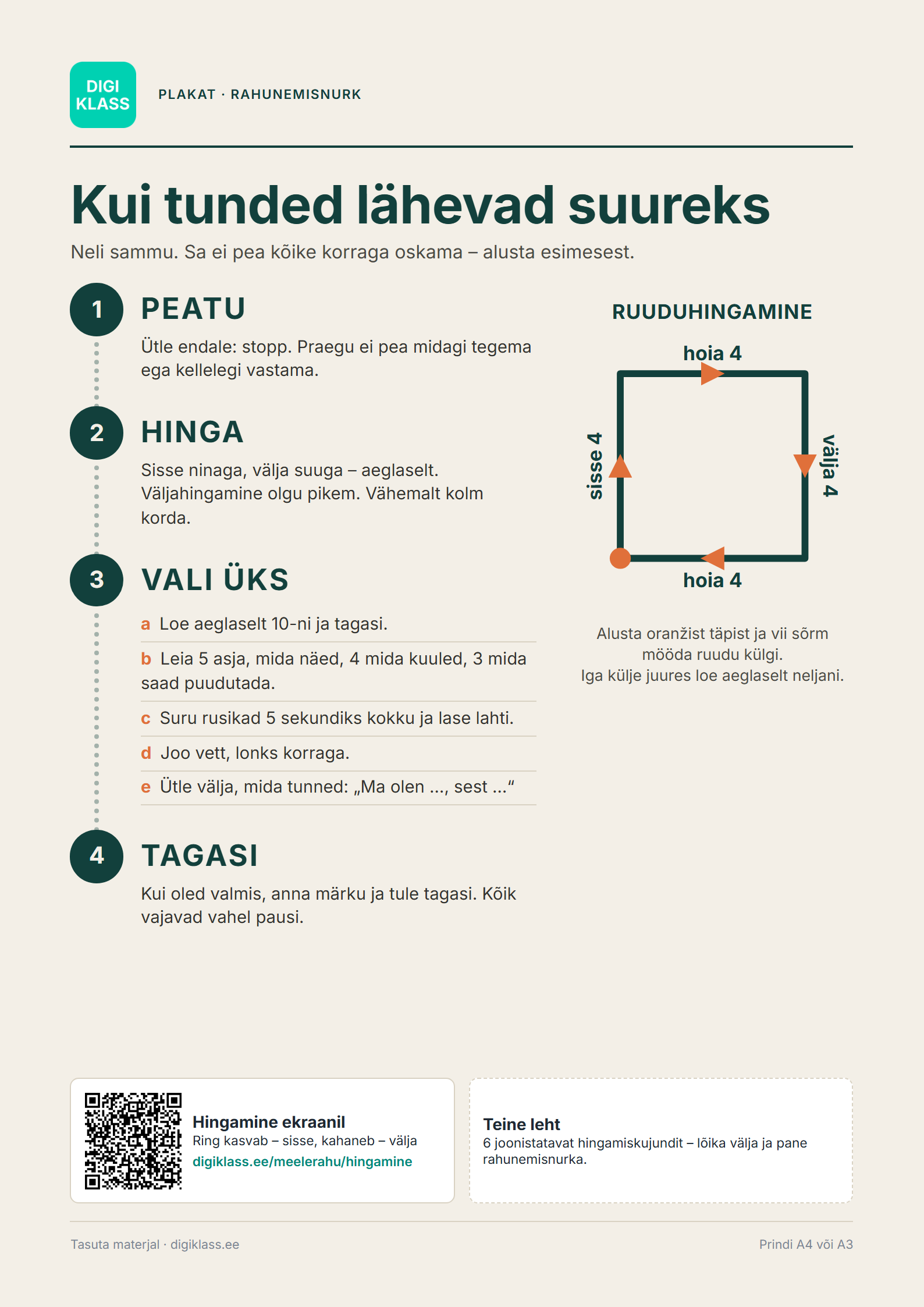 Rahunemisnurk: plakat ja 6 joonistatavat hingamiskujundit
