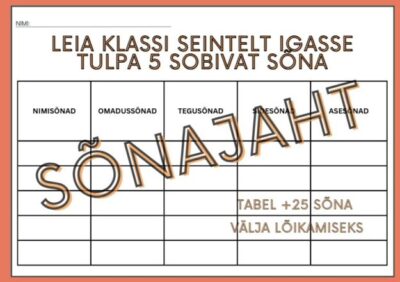 SÕNAJAHT (nimi-,omadus-,tegu-,side-ja asesõnad)