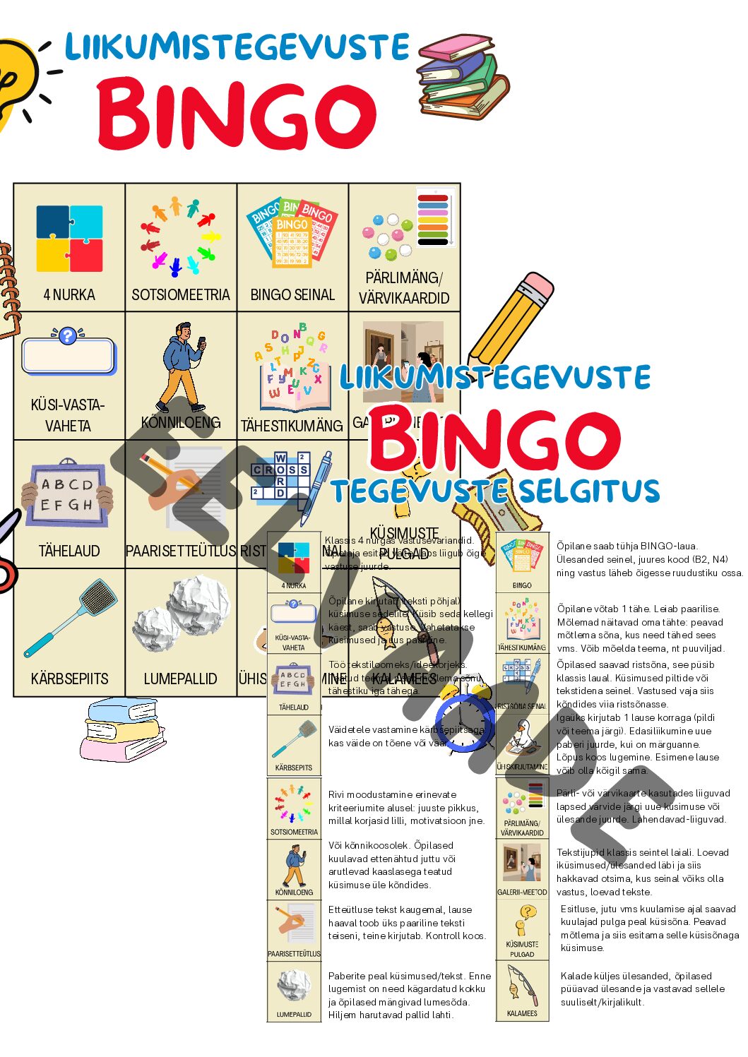 Liikumistegevuste bingo