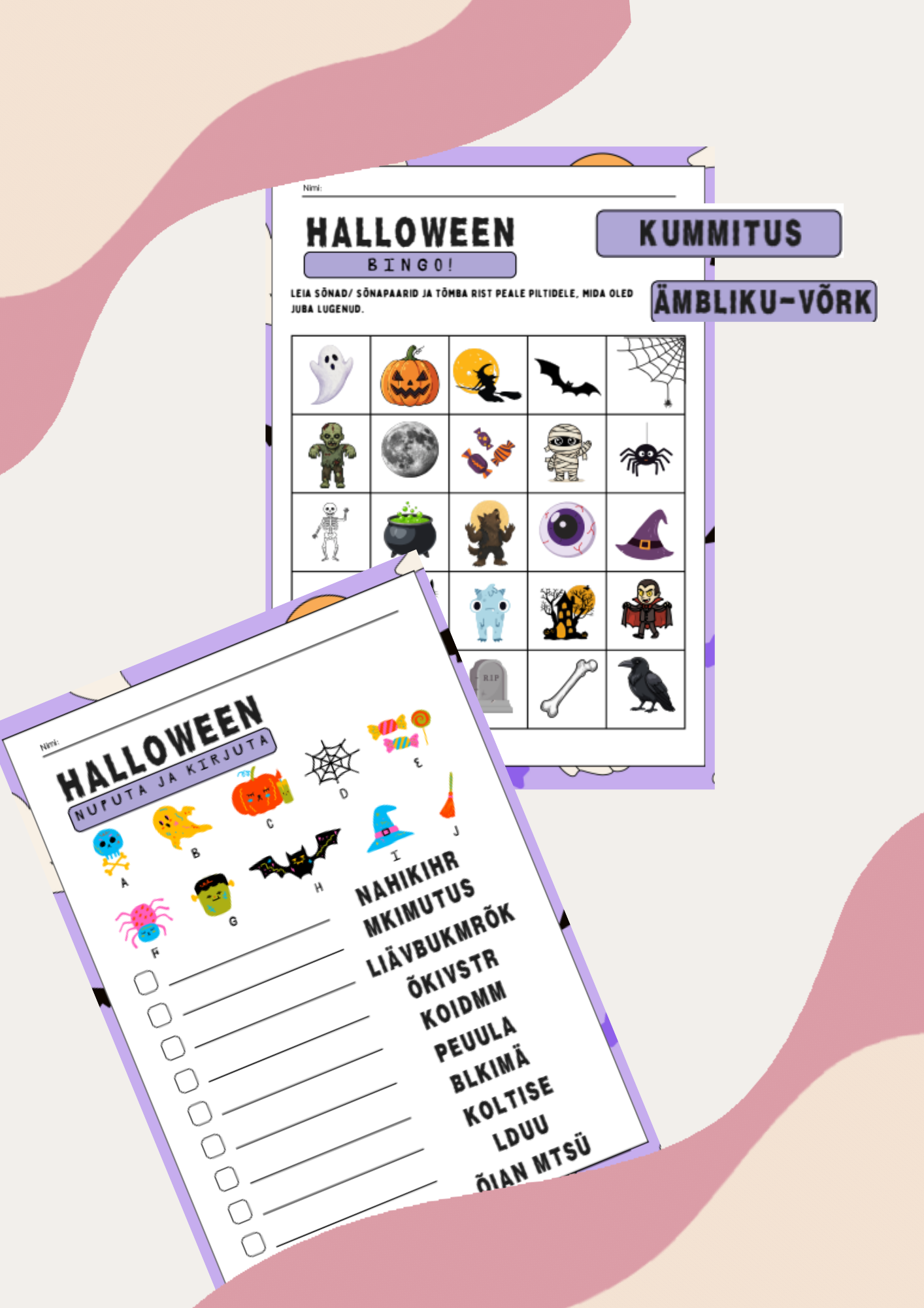 Halloweeni töölehtede- mängude komplekt. - Pilt 2