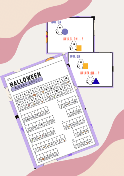 Halloweeni töölehtede- mängude komplekt.
