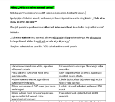 Tingiv kõneviis - 2 suhtlemismängu - B1