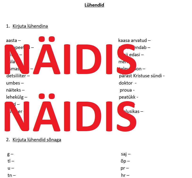 Lühendid (4. kl Avita eesti keel)