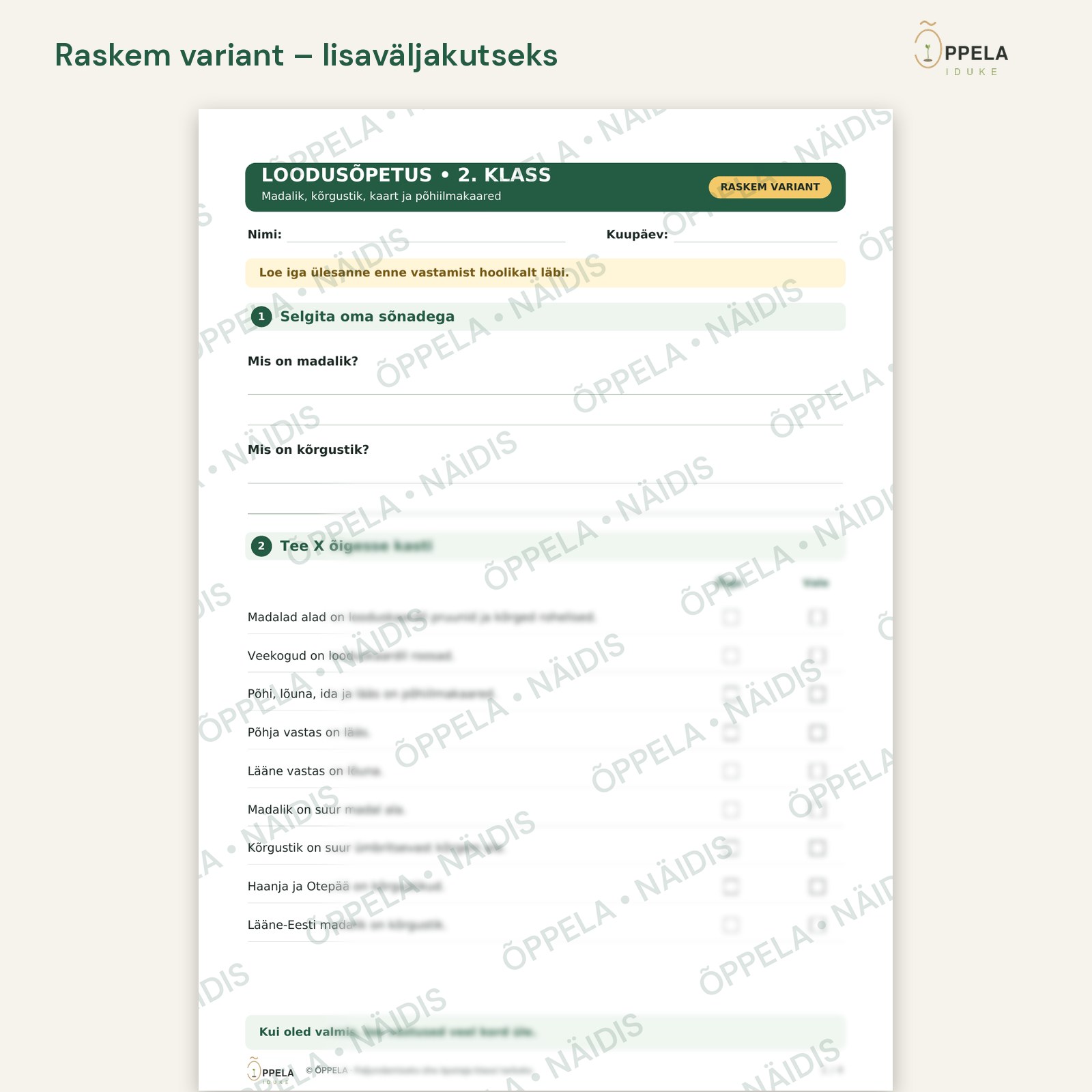 Loodusõpetus 2. klass: madalik, kõrgustik ja ilmakaared (2 raskusastet) - Pilt 3