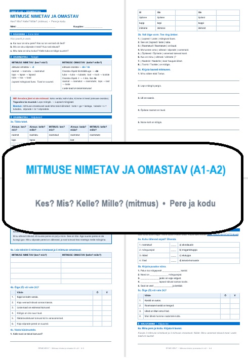 MITMUSE NIMETAV JA OMASTAV (A1-A2)