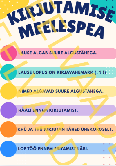 Kirjutamise meelespea plakat