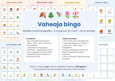 Vaheaja bingo - 8 bingokaarti + "Minuvaheaeg"