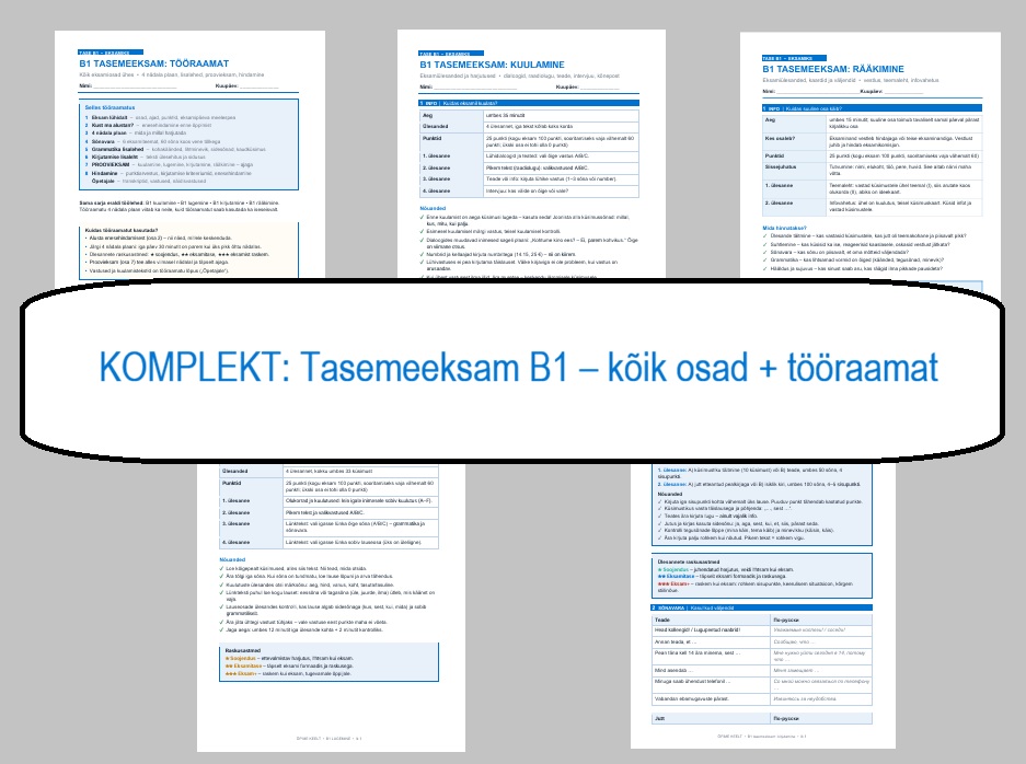 KOMPLEKT: Tasemeeksam B1 – kõik osad + tööraamat