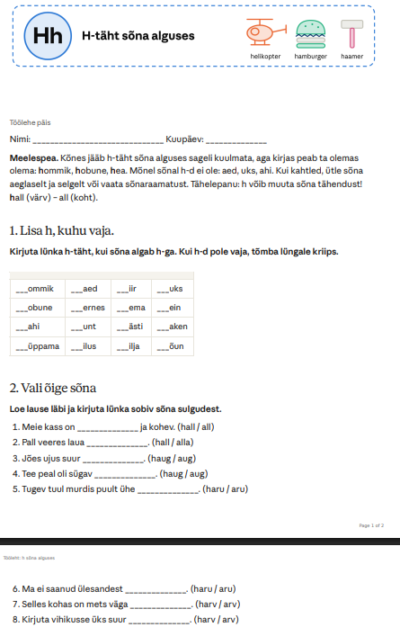 H sõna alguses