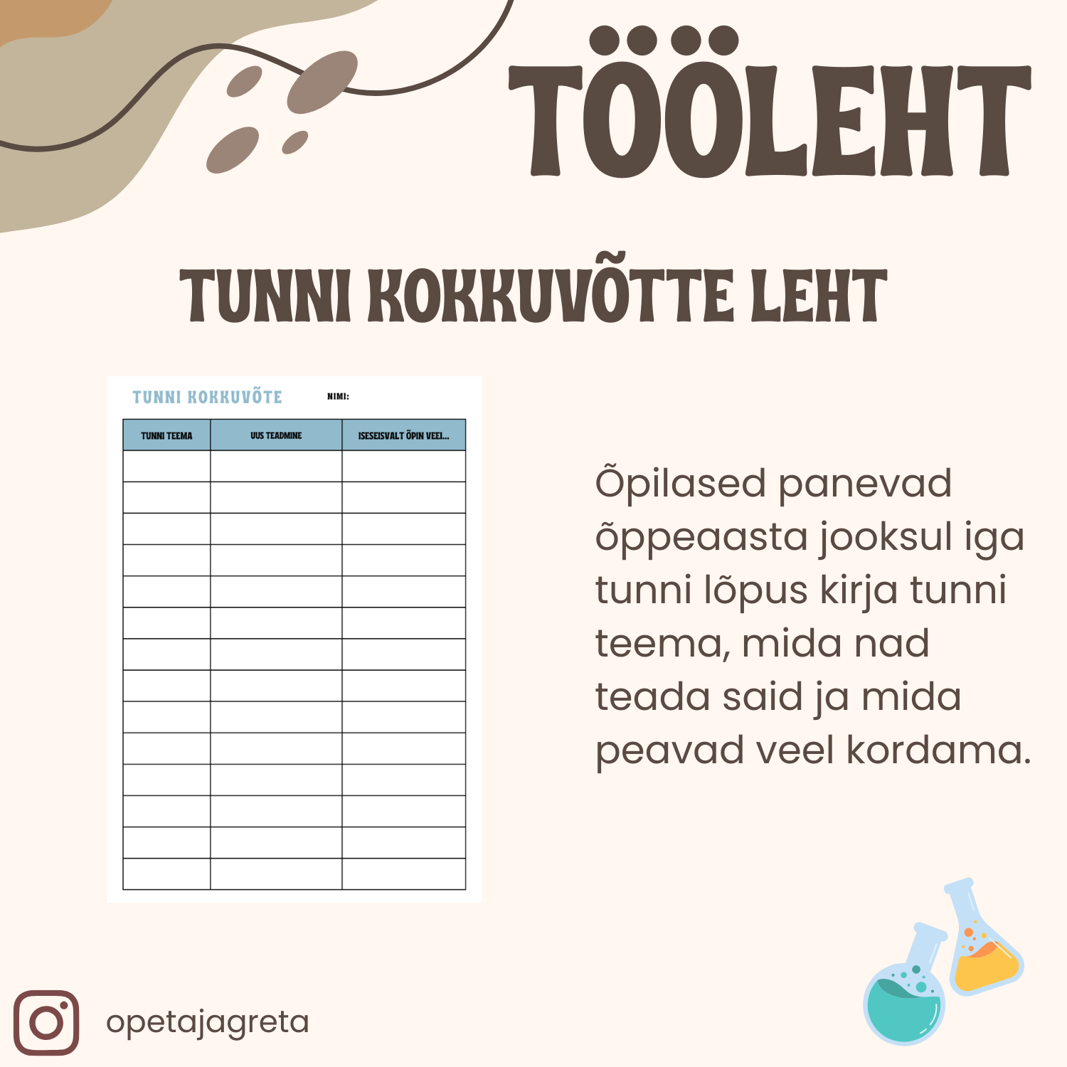 Tundi kokkuvõttev tööleht kogu kooliaastaks